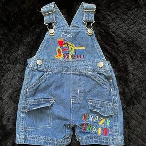 Denim Train Embroidered Kids Overalls